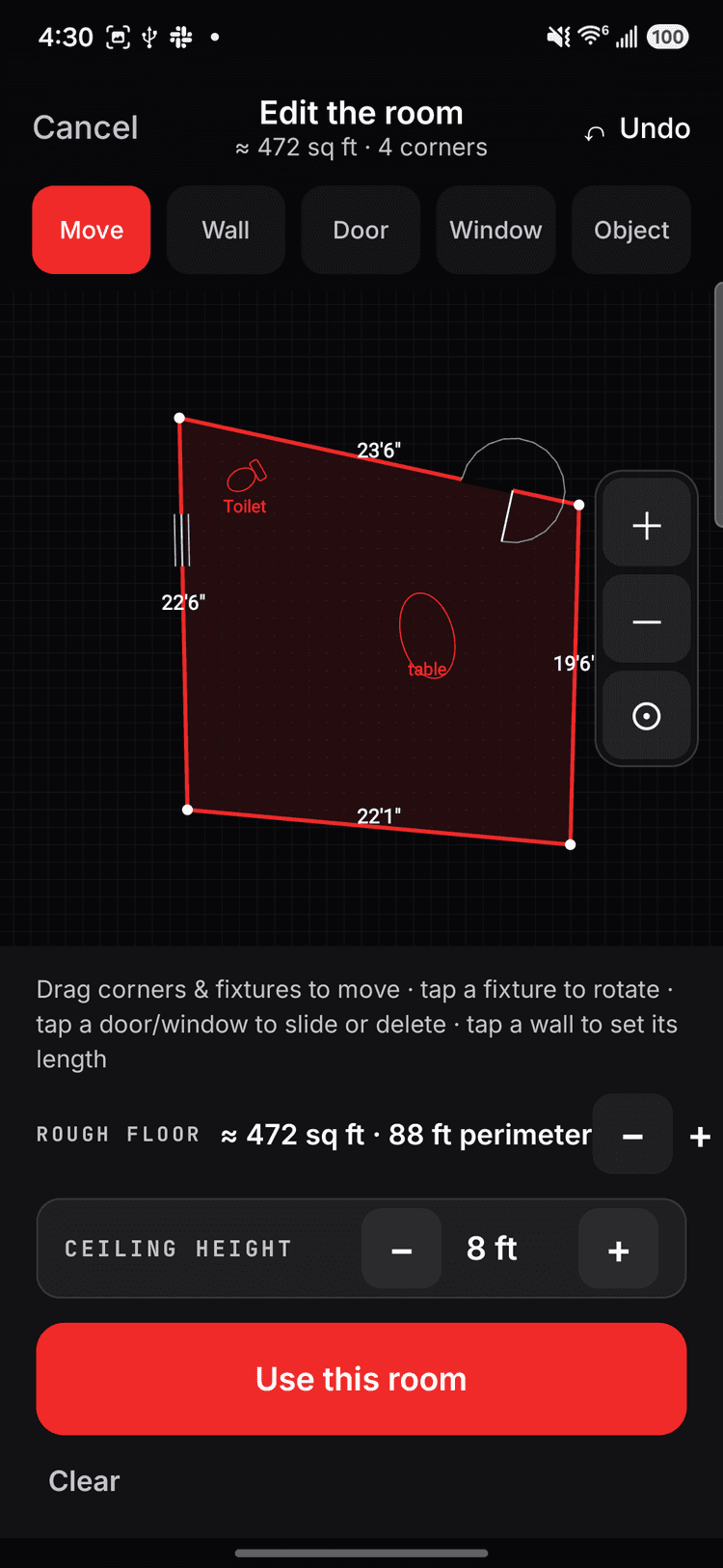 Tepui app draw-the-room editor with measurements